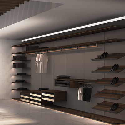 کیفیت  Sliding Door Master Walk In Closet Furniture Wood Aluminium With Linear LED کارخانه